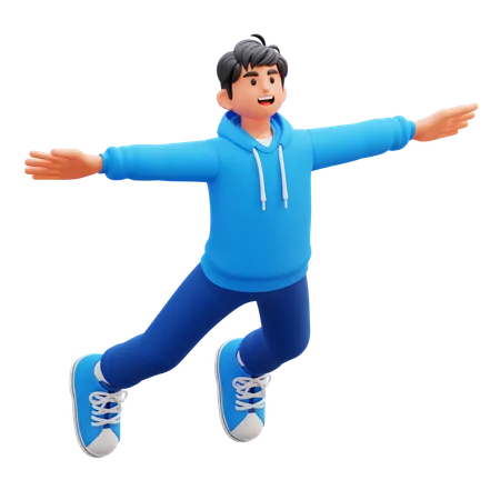 Hoodie Boy Flying In Air  3D Illustration