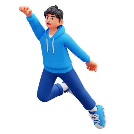 Hoodie Boy Flying Like Superman  3D Illustration