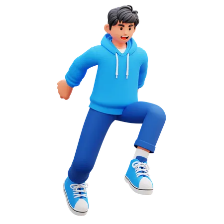 Hoodie Boy Giving Active Pose  3D Illustration