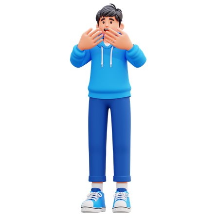 Hoodie Boy Giving Shocking Pose  3D Illustration