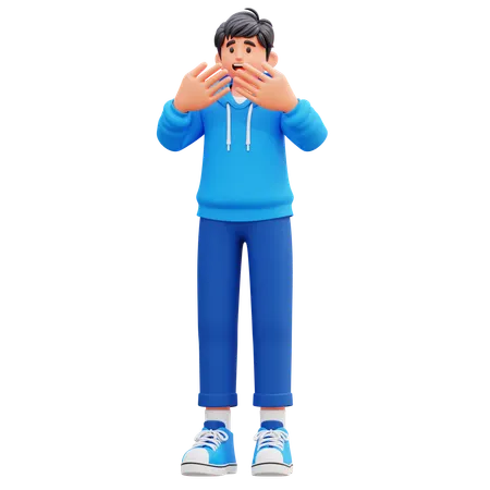 Hoodie Boy Giving Shocking Pose  3D Illustration