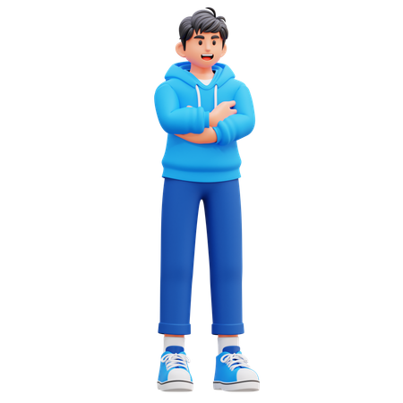 Hoodie Boy Giving Standing Pose  3D Illustration