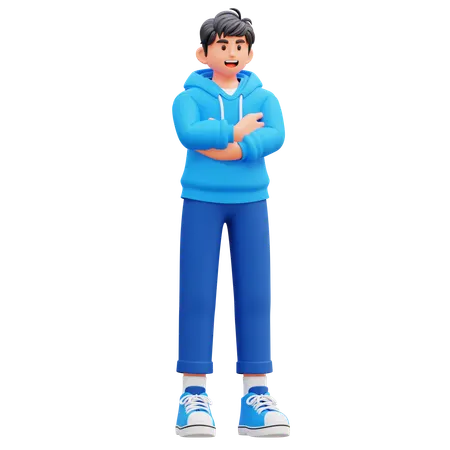 Hoodie Boy Giving Standing Pose  3D Illustration