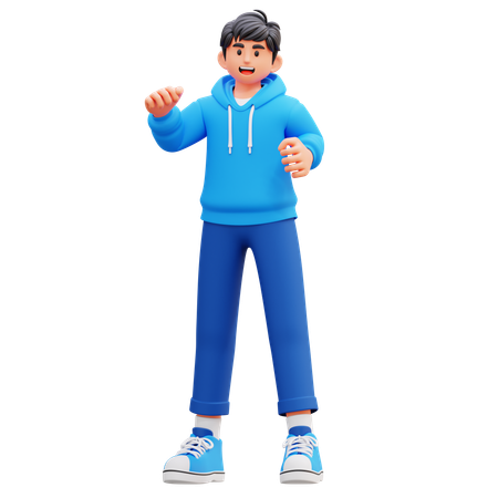 Hoodie Boy Giving Standing Pose  3D Illustration