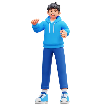 Hoodie Boy Giving Standing Pose  3D Illustration