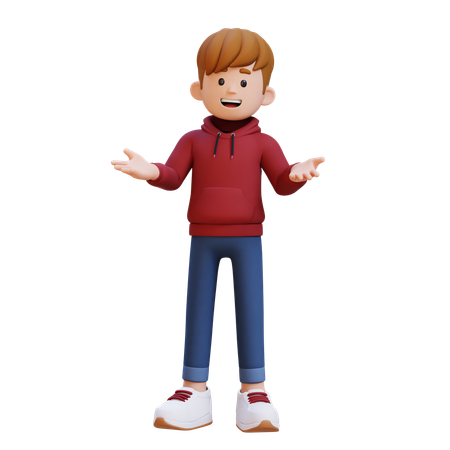 Hoodie Boy Giving Talking Pose  3D Illustration