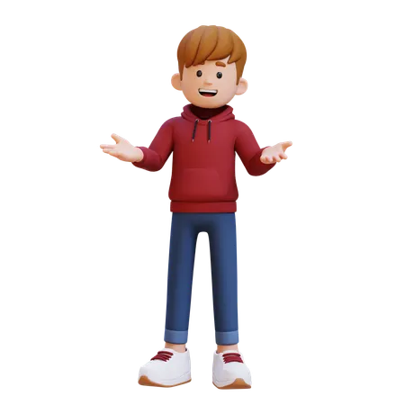 Hoodie Boy Giving Talking Pose  3D Illustration