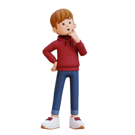 Hoodie Boy Giving Thinking Pose  3D Illustration