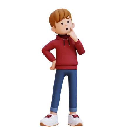 Hoodie Boy Giving Thinking Pose  3D Illustration