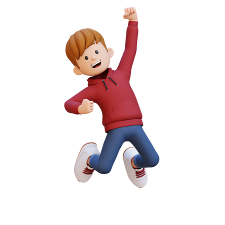 Hoodie Boy Happy And Jumping  3D Illustration