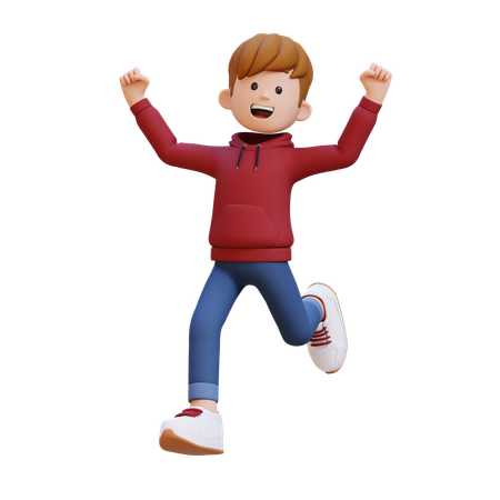 Hoodie Boy Happy And Running  3D Illustration