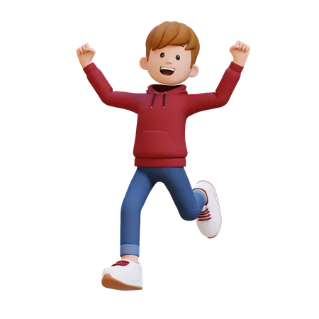 Hoodie Boy Happy And Running  3D Illustration