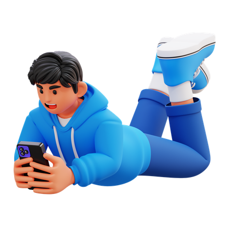 Hoodie Boy Holding Phone  3D Illustration