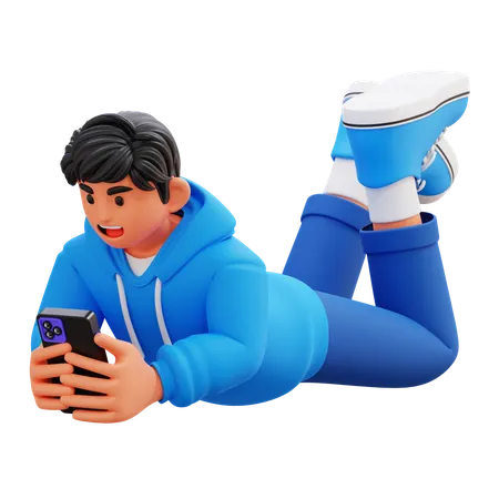 Hoodie Boy Holding Phone  3D Illustration