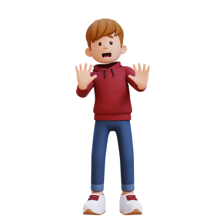 Hoodie Boy In Stress And Giving Refused Pose  3D Illustration