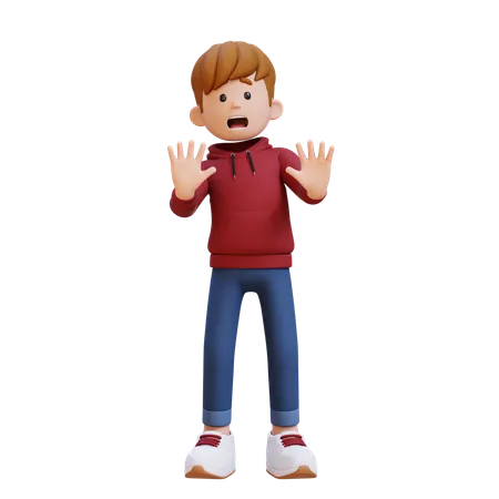 Hoodie Boy In Stress And Giving Refused Pose  3D Illustration