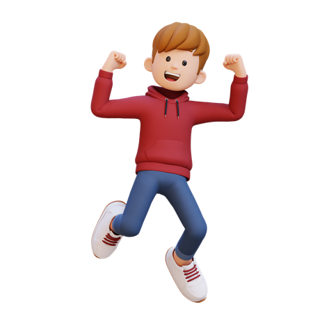 Hoodie Boy Jumping And Happy  3D Illustration