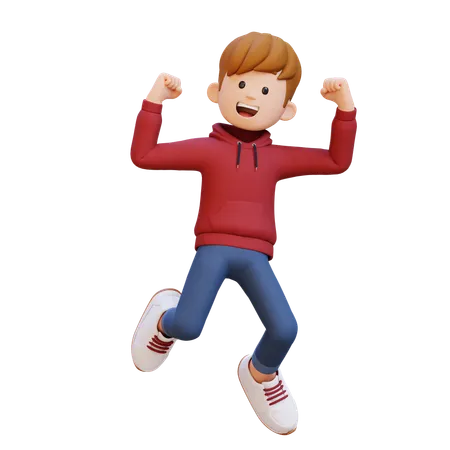 Hoodie Boy Jumping And Happy  3D Illustration