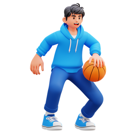 Hoodie Boy Playing Basketball  3D Illustration