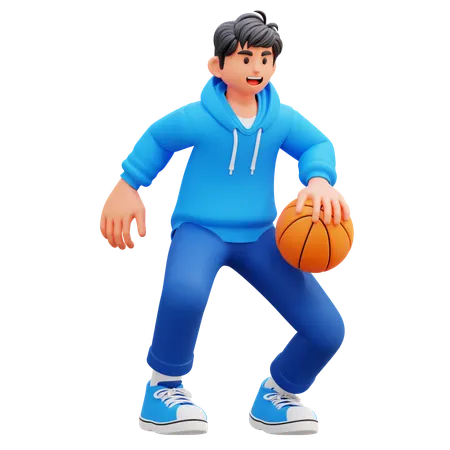 Hoodie Boy Playing Basketball  3D Illustration