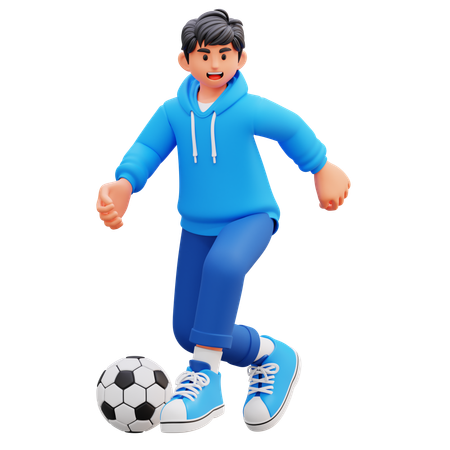 Hoodie Boy Playing Football  3D Illustration