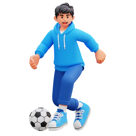 Hoodie Boy Playing Football  3D Illustration