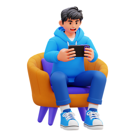 소파에서 비디오 게임을 하는 후드티 소년  3D Icon
