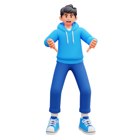 Hoodie Boy Pointing Down  3D Illustration