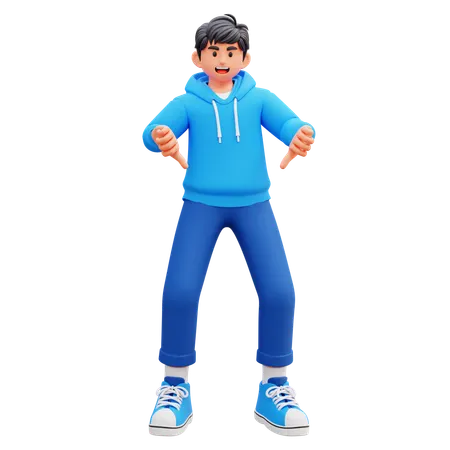 Hoodie Boy Pointing Down  3D Illustration