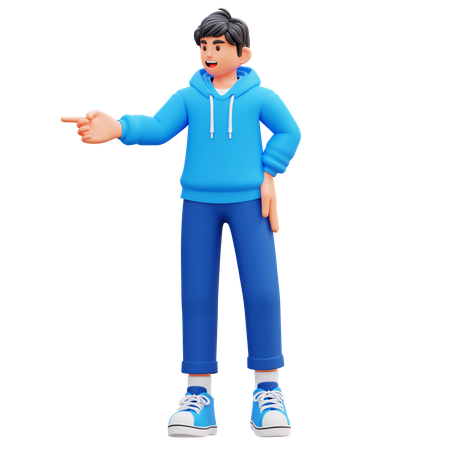 Hoodie Boy Pointing Left  3D Illustration