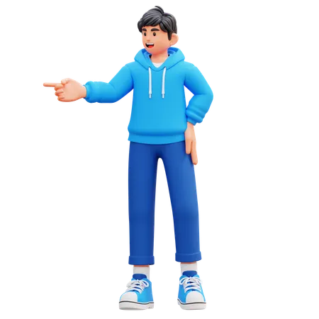 Hoodie Boy Pointing Left  3D Illustration