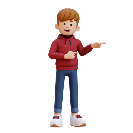 Hoodie Boy Pointing Left Side  3D Illustration