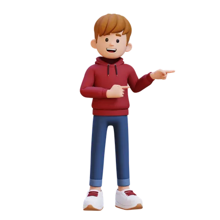 Hoodie Boy Pointing Left Side  3D Illustration