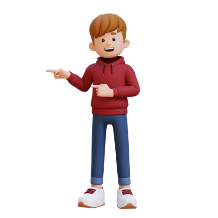 Hoodie Boy Pointing Right  3D Illustration