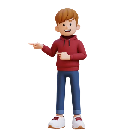 Hoodie Boy Pointing Right  3D Illustration