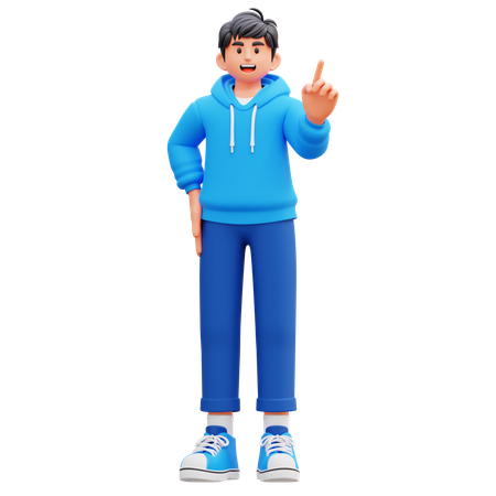 Hoodie Boy Pointing Up  3D Illustration