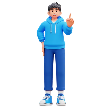 Hoodie Boy Pointing Up  3D Illustration