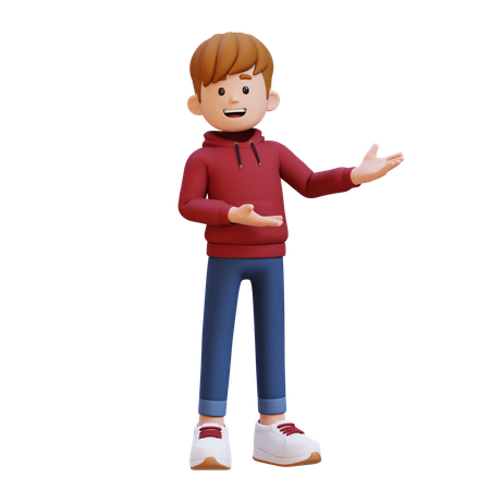 Hoodie Boy Presenting To Left Side  3D Illustration