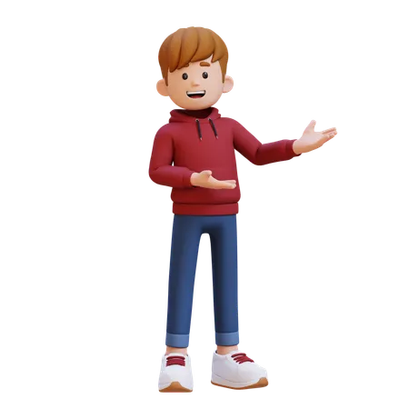 Hoodie Boy Presenting To Left Side  3D Illustration