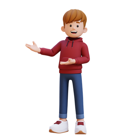 Hoodie Boy Presenting To Right Side  3D Illustration