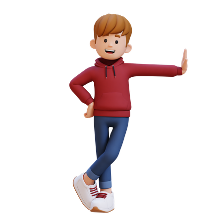 Hoodie Boy Pushing On Transparent Wall  3D Illustration