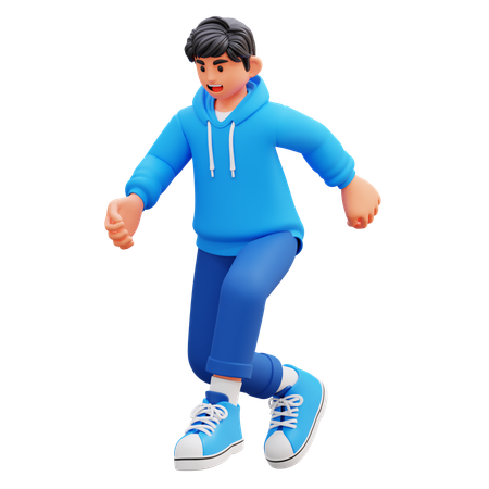 Hoodie Boy Running  3D Illustration