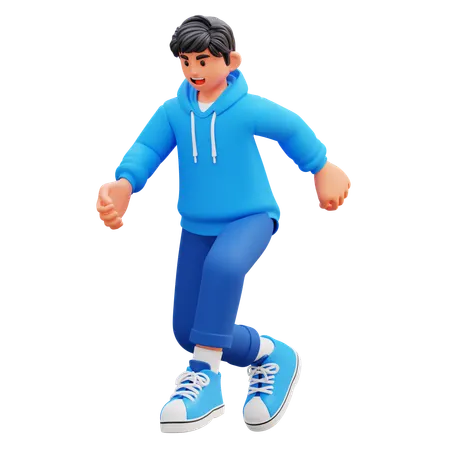 Hoodie Boy Running  3D Illustration