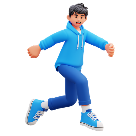 Hoodie Boy Running  3D Illustration
