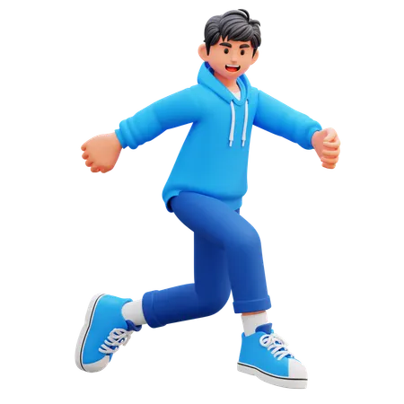 Hoodie Boy Running  3D Illustration