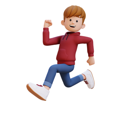 Hoodie Boy Running With Smile  3D Illustration