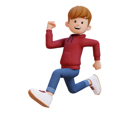 Hoodie Boy Running With Smile  3D Illustration