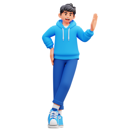 Hoodie Boy Showing Hand  3D Illustration