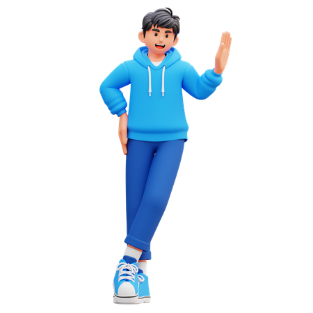 Hoodie Boy Showing Hand  3D Illustration