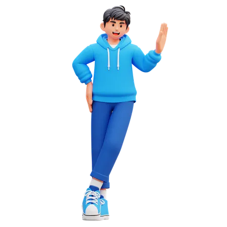 Hoodie Boy Showing Hand  3D Illustration